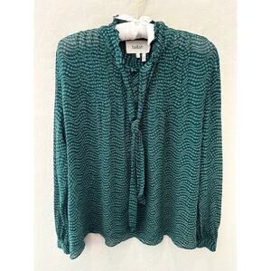 BA&SH Paris Green Boho Tie Neck Blouse Ruffle Collar Long Sleeve | Size Large
